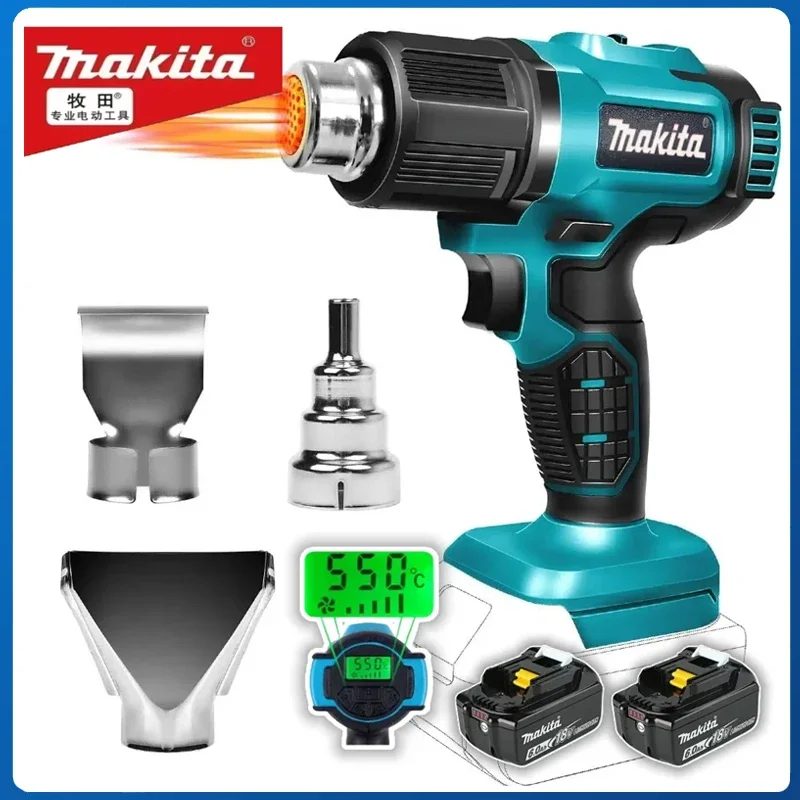 Industrielle Makita-Pistole, tragbare elektrische Heißluftpistole, Temperaturen, Heißluftpistole, kabellos, Heißluft, verstellbar, 18 V-Akku