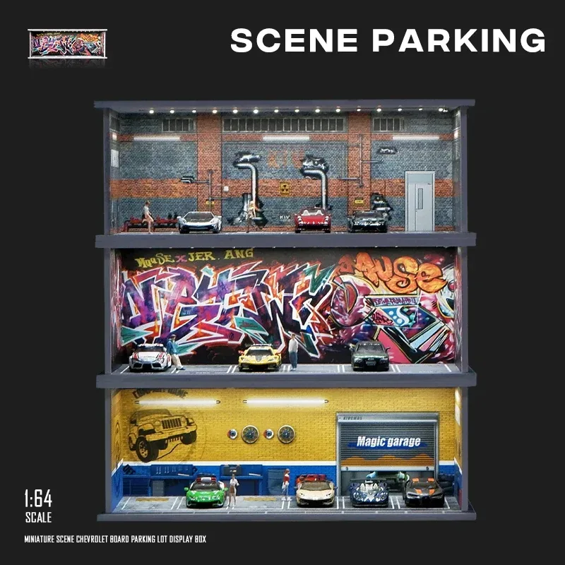 1/64 Garage Szene Modells zene mit Licht version Simulation Modells zene Dekoration sammeln (ausgenommen Puppen und Automodelle)