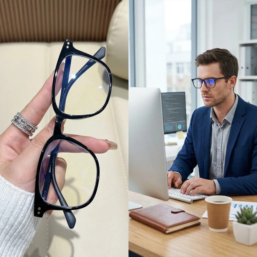 Quadratische Anti-Blaulicht-Brille für Männer und Frauen Übergroße Computer-Brillen Vintage Transparenter Rahmen Klare Gläser Sehhilfen