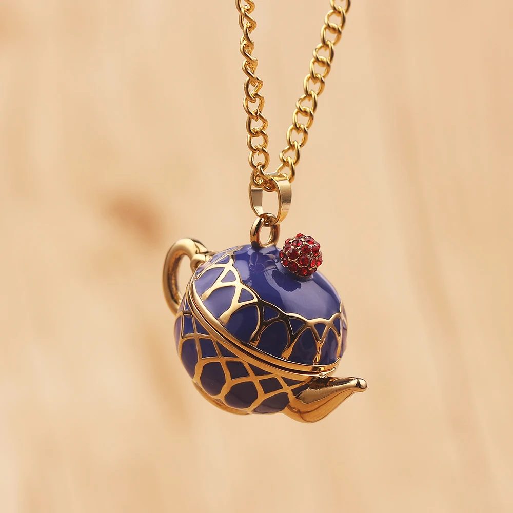 Böhmische handgefertigte Teetassen-Anhänger-Halskette für Frauen, lange Pulloverkette, Emaille-Schmuck, Modeaccessoire, Geschenk