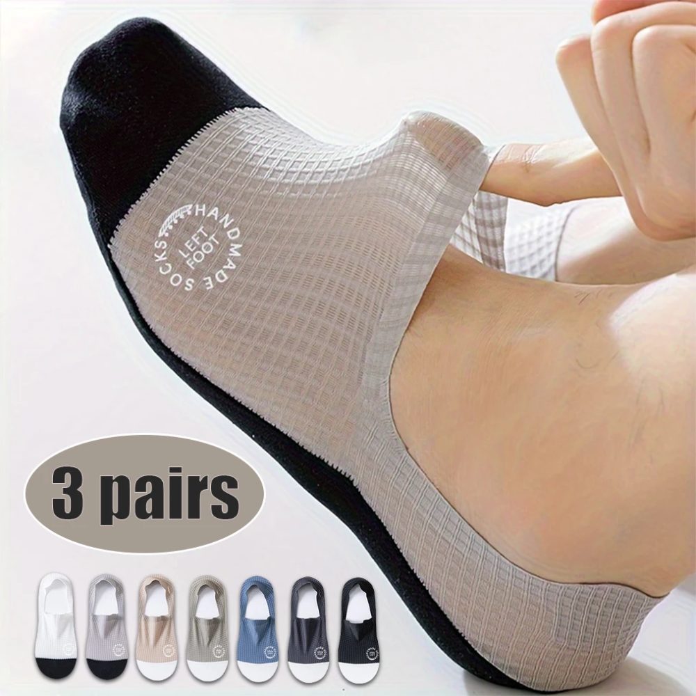 3 Paar unsichtbare Herrensocken, dünn, atmungsaktiv, bequem, hochwertig, Waffelmuster, Bootssocke, schweißabsorbierend, lässig, Mesh-Socken