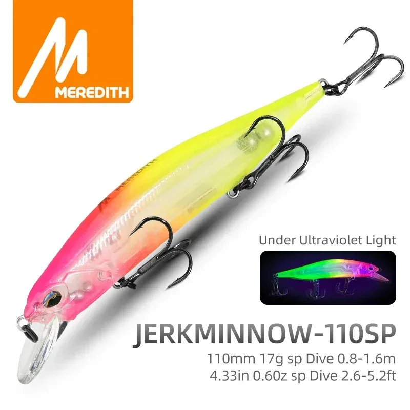 MEREDITH Jerkbait Wobbler Angelköder 110mm 17g Schwebender Minnow Wobbler Crankbaits Künstliche Köder für Wolfsbarsch und Hecht Angelzubehör