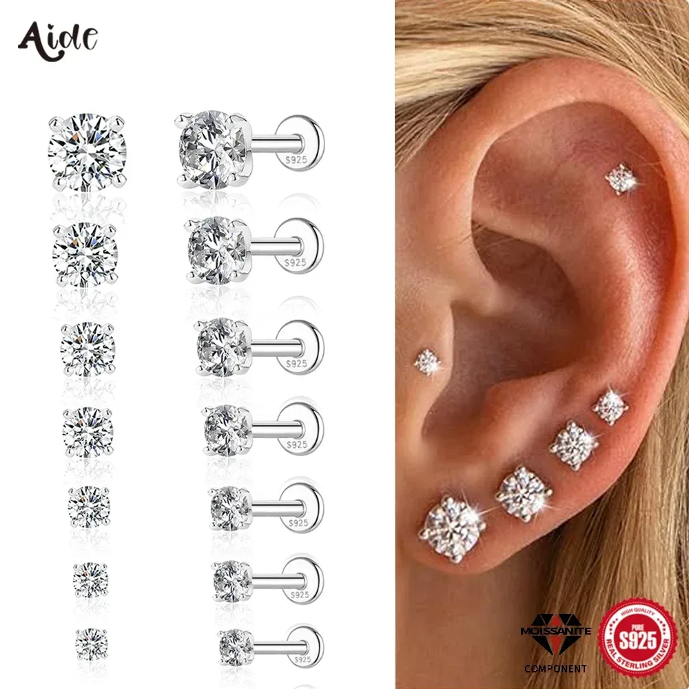 Aide 0,03?1,2 CT Moissanit-Ohrringe, 925er-Sterlingsilber, runder Schliff, Ohrstecker, Piercing-Ohrringe für Männer und Frauen, Zertifikat