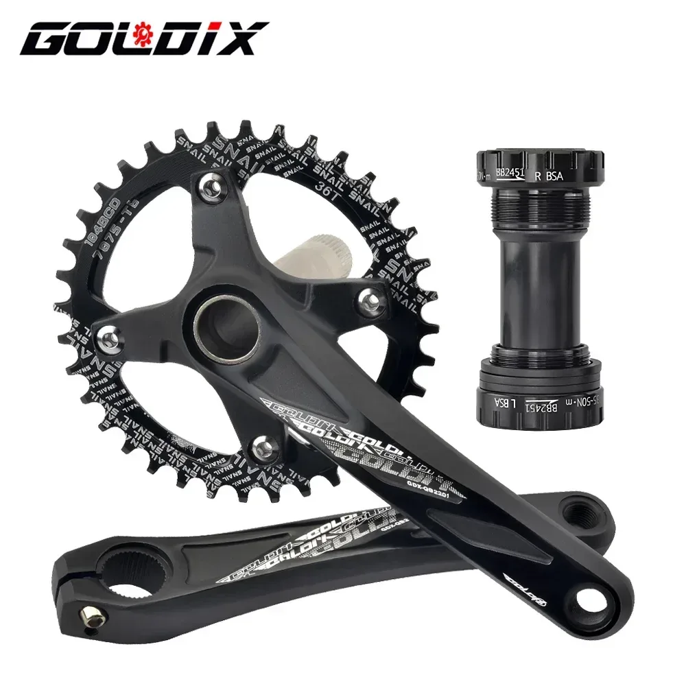 GOLDIX 104BCD MTB-Kurbelgarnitur, 165 mm, 170 mm, 175 mm Kurbel, rundes/ovalales Kettenblatt, 32 Zähne/34 Zähne/36 Zähne/38 Zähne, schmales breites Kettenrad für den Berg
