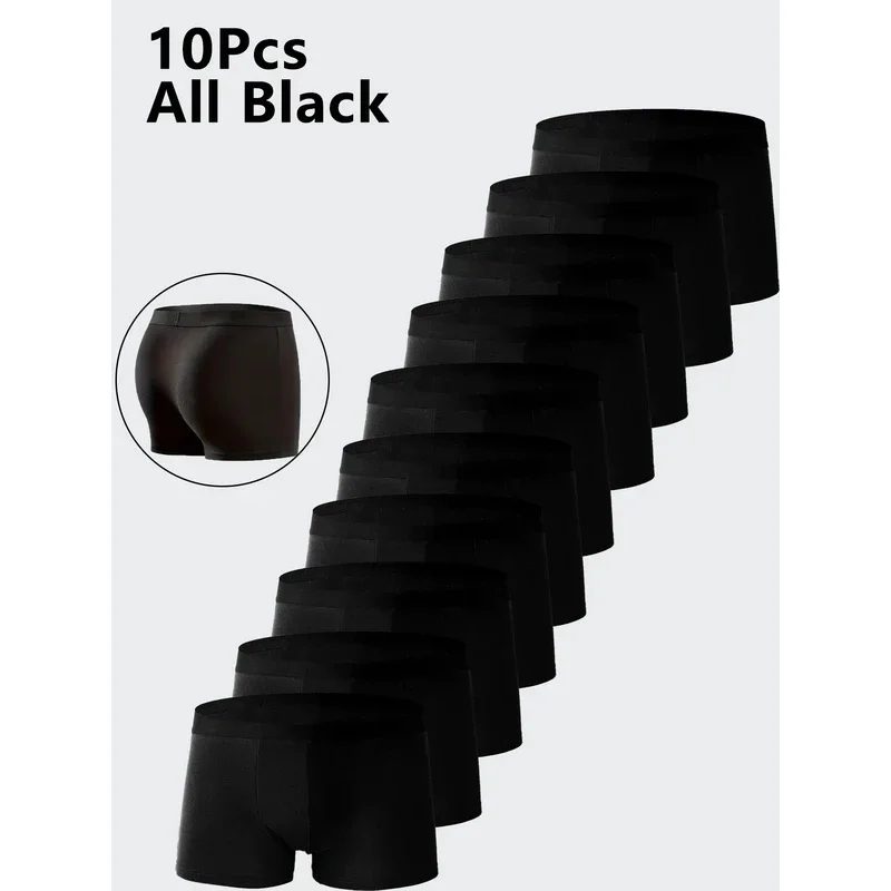 10 Stück Herren-Unterwäsche in Schwarz, Hochelastische Boxershorts, Sexy Männer-Slips in Übergrößen L-4XL, Atmungsaktive Herren-Boxershorts