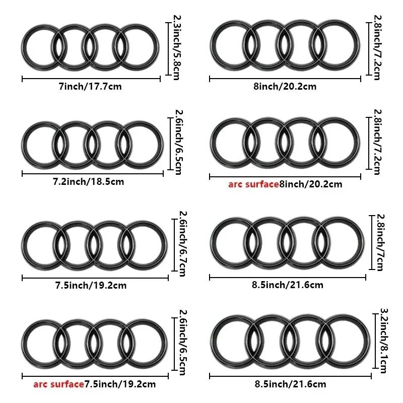 4-Ringe-Logo ABS Auto-Fronthaube-Emblem Kofferraum-Abzeichen für Audi A3 A4 A5 A6 A7 A1 Q2 Q3 Q5 Q7 Q8 TT Sline Quattro