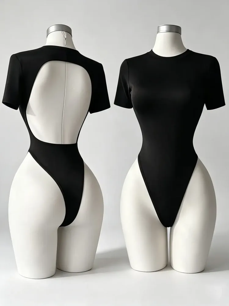 Hochwertiger Rückenfreier Damen-Bodysuit Einfarbig Bequeme Passform Unterwäsche