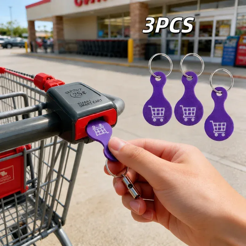 3er-Set Einkaufswagenchip-Schlüsselanhänger, 3D-Kunststoff-Trolley-Entriegelungswerkzeug, kompaktes, wiederverwendbares Supermarkt-Zubehör