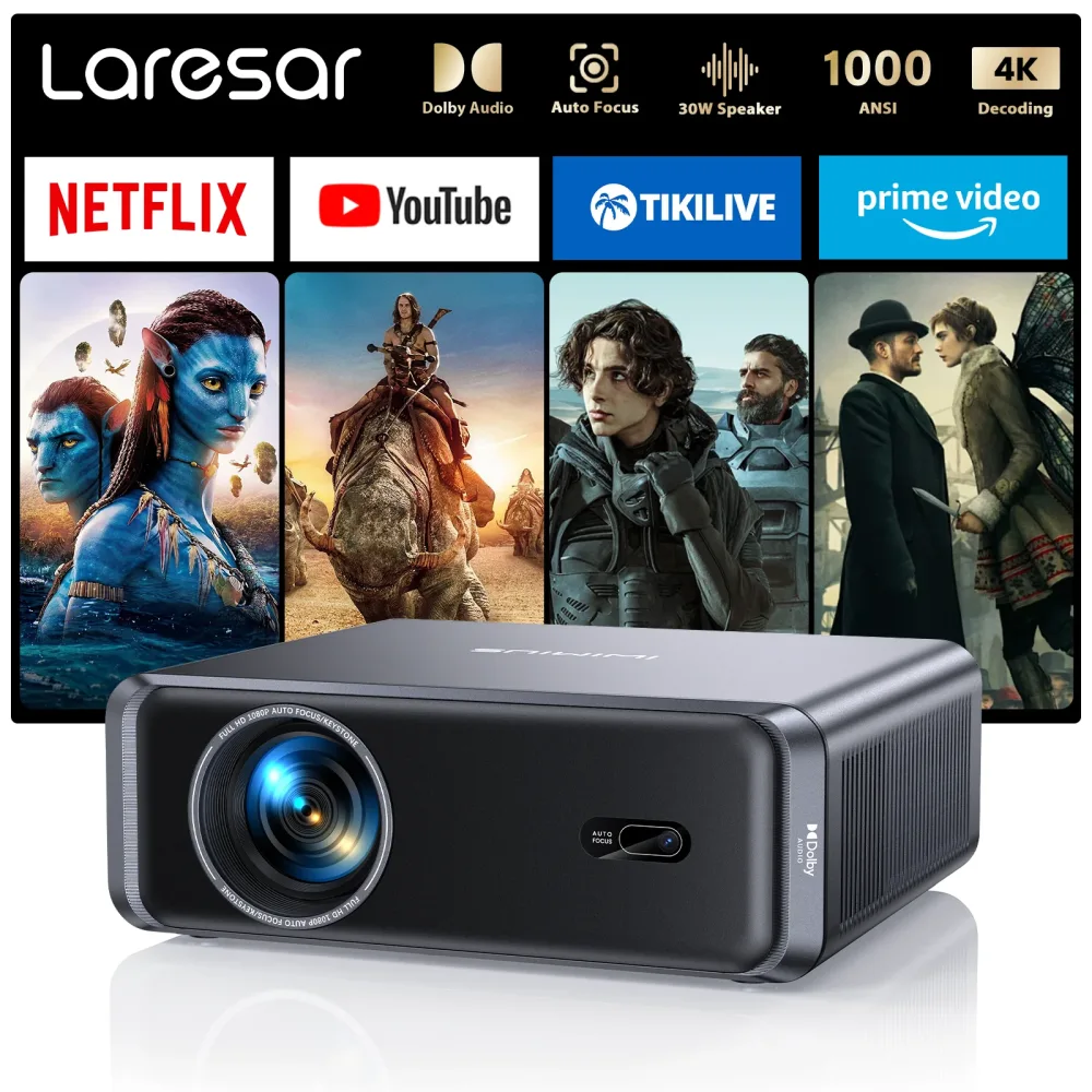 Laresar A1 Netflix Offizieller Projektor 4K 1000ANSI Native 1080P Android TV Autofokus/Keystone WiFi6 BT5.2 Dolby Heimkino