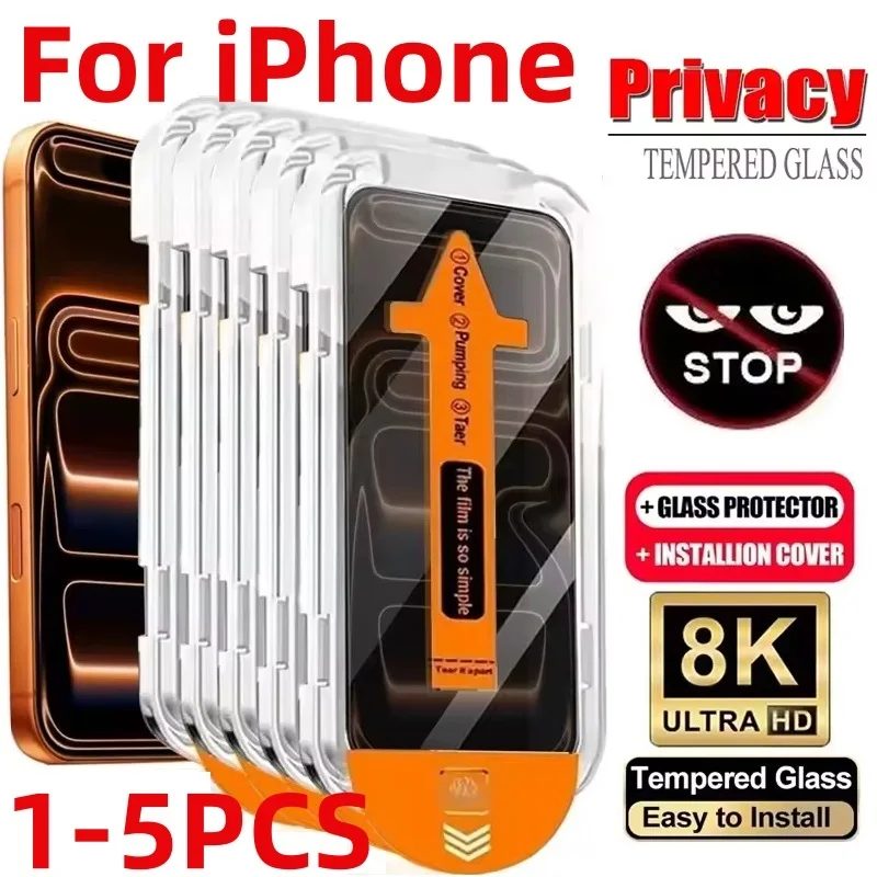1?5 Stück ölabweisende Beschichtung, staubfrei, einfache Installation, Sichtschutz-Displayschutz für iPhone 16, 15, 14, 13, 12, 11, 17ProMax XR 16 Plus