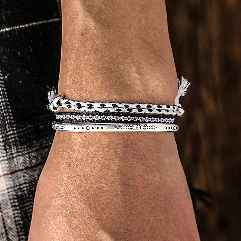 Stück oder 3/Set Herrenarmbänder, klassische 925er Silber vergoldete Armbänder, schwarz-weiß, handgefertigtes Knotenseil, 2023, trendiges Set, Schmuck