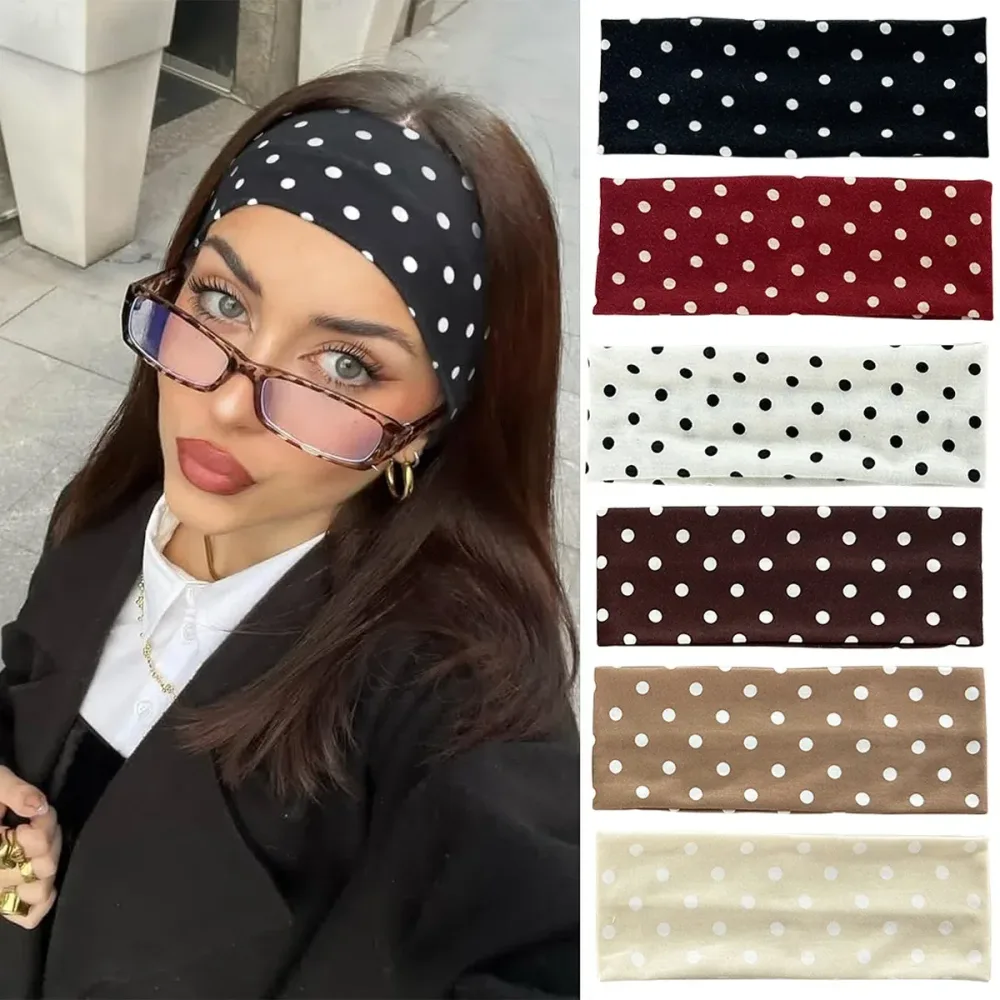 1/2/6 Stück Polka-Dot-Stoff-Haarband für Damen, elegantes, temperamentvolles breites Haarband, modisches sportliches Stirnband für Mädchen