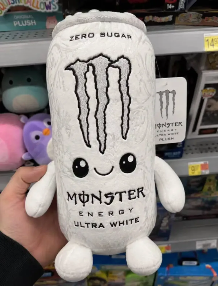 Neues zuckerfreies weißes Monster-Energy-Drink-Plüschtier mit realistischem Öffnungsring, Geschenk, Raumdekoration, Sofa-Deko, Kindergeburtstagsgeschenk
