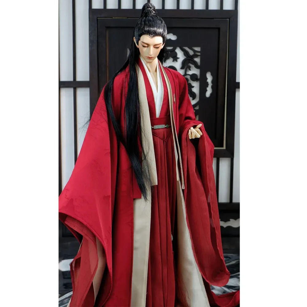 1/4 1/3 BJD Hanfu Antikes Kostüm Rote Robe Krieger-Outfit für MSD POPO68 Longhun73 ID75 HID Onkel Puppenkleidung Zubehör A2192