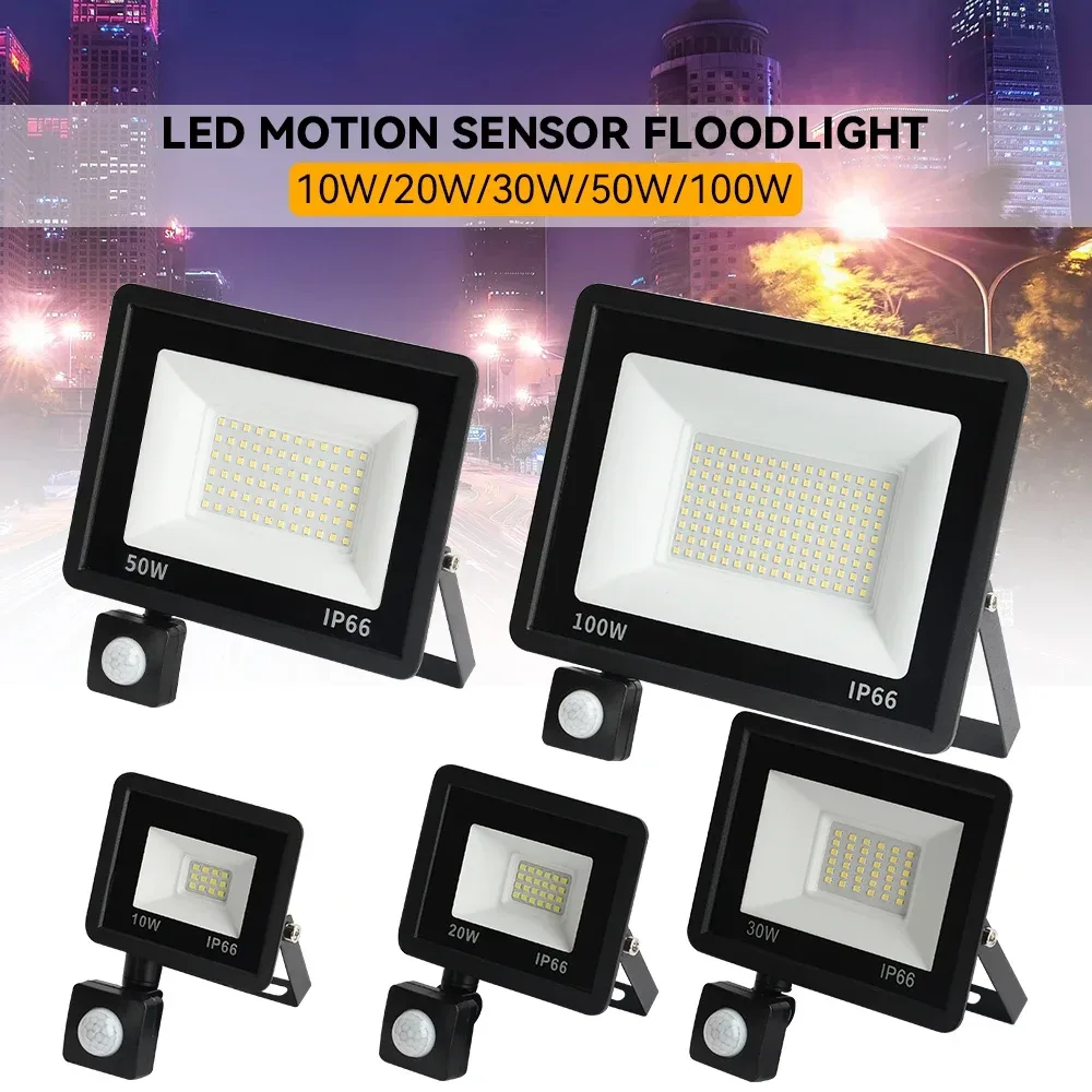 LED PIR Motion Sensor Flutlicht Outdoor Wand Licht Weißes Licht 100W 50W 30W 20W 10W IP66 Wasserdichte LED Strahler Für Garten
