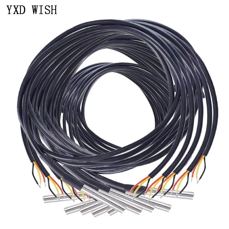 10 Stück DS18B20 Temperaturfühler Temperatursensor 1M 2M 3M 5M DS1820 Edelstahl Paket Wasserdicht 18B20 100cm/200cm/300cm