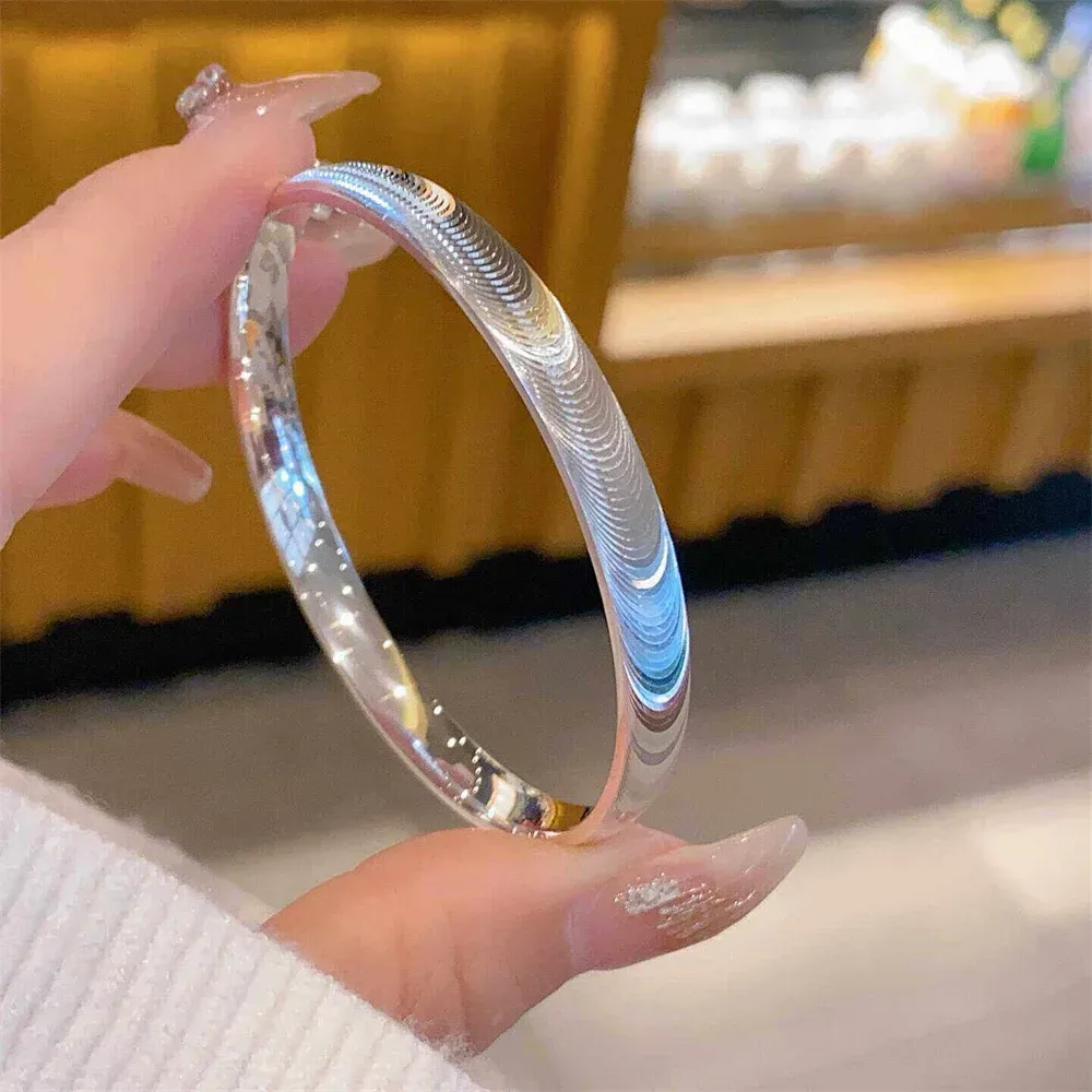 999 Sterling Silber Katzenaugen-Fischschuppen-Armreif, glänzend, lichtreflektierend, Damenarmband, minimalistischer Alltagsschmuck, Geschenk