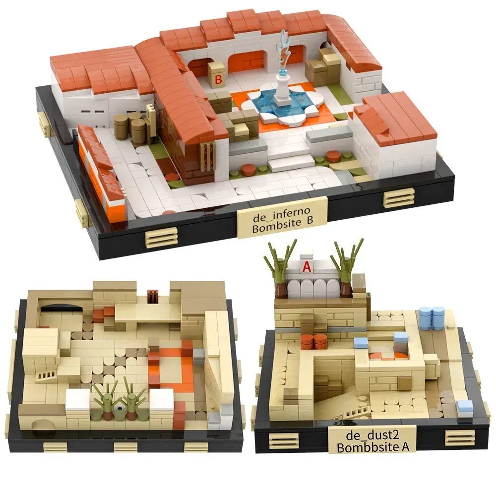 Mirage Inferno Karte Wüste Taktische Kampfzone Bausteine Realistische FPS-Spielkarte Diorama-Modell für Fans Desktop-Deko Geschenk