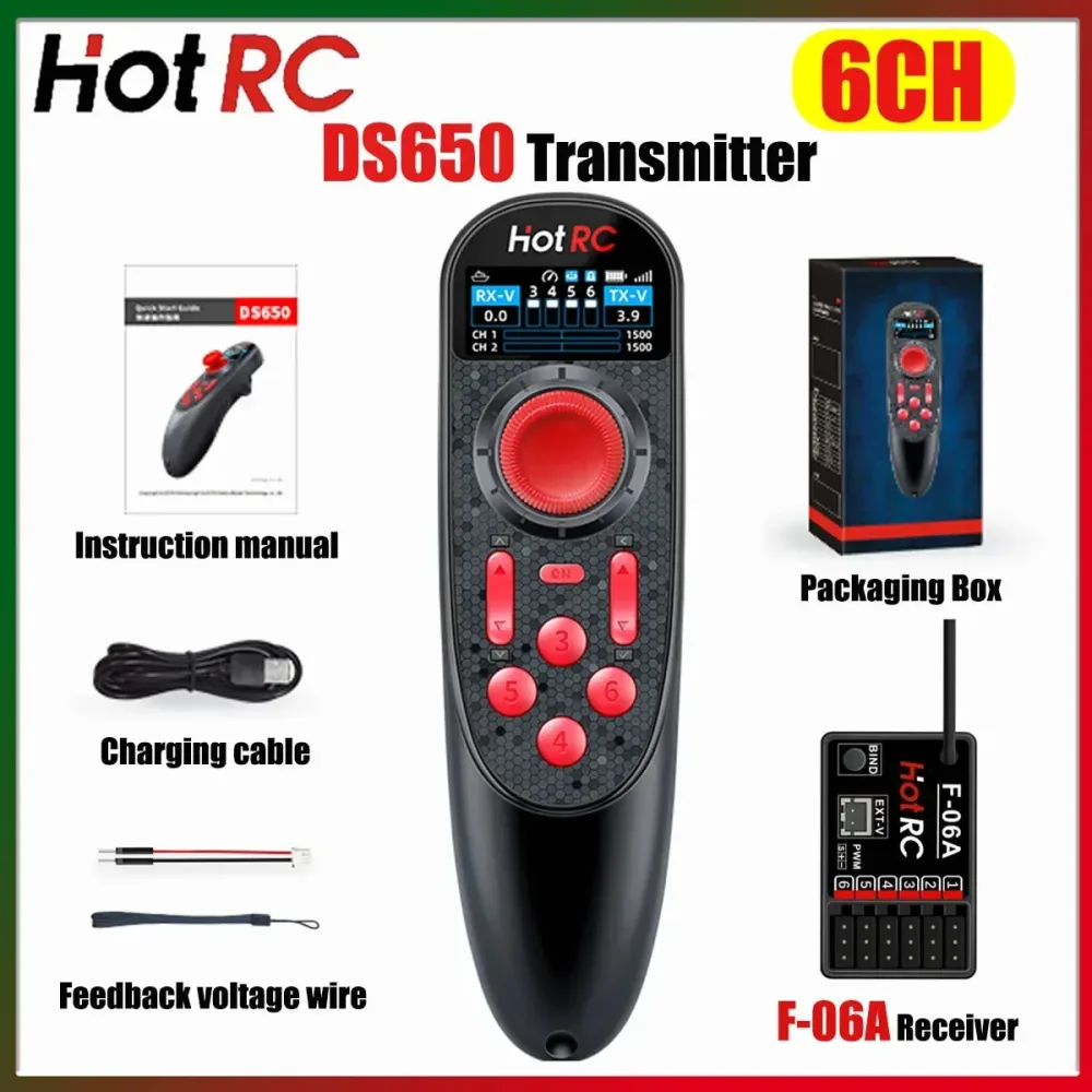 HOTRC 2,4G DS650 6CH Radio System Sender Einhand Fernbedienung mit 6CH Spannung Rückkehr Empfänger für RC Boot modell