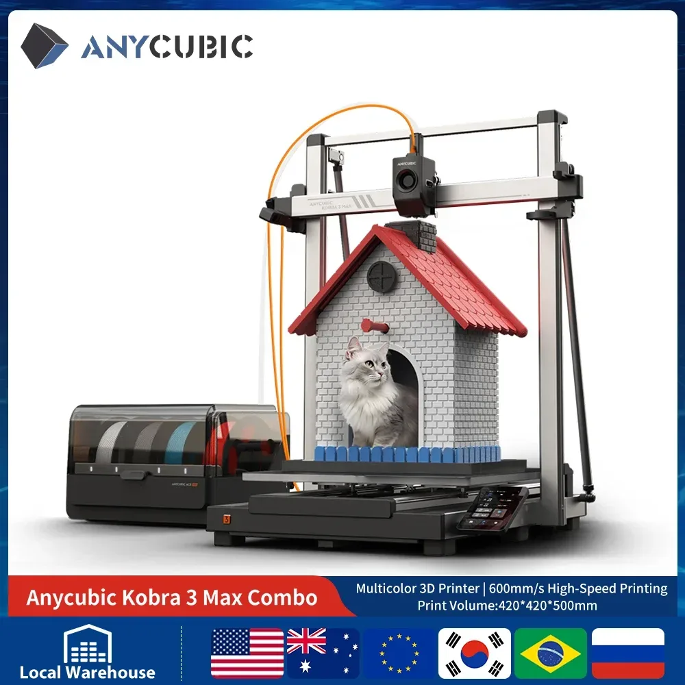 ANYCUBIC Kobra 3 Max Combo FDM 3D-Drucker Bis zu 600 mm/s Maximale Druckgeschwindigkeit Massive Bauvolumen 500 * 420 * 420 mm Intelligente APP-Steuerung