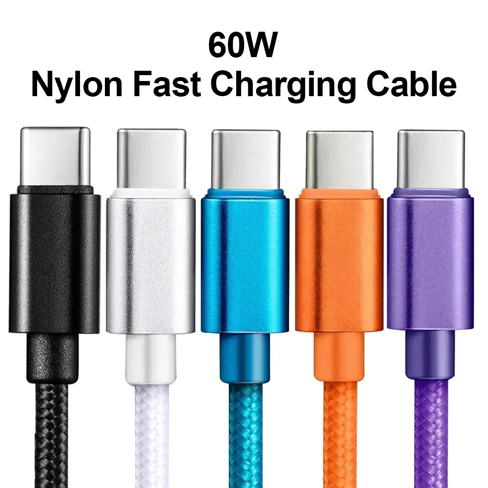 Nylon Geflochtenes 60W Typ-C-Kabel für iPhone 15 16 17 Pro Max 1m 2m 3m USB-C zu Typ-C Schnellladekabel für Samsung Xiaomi Huawei