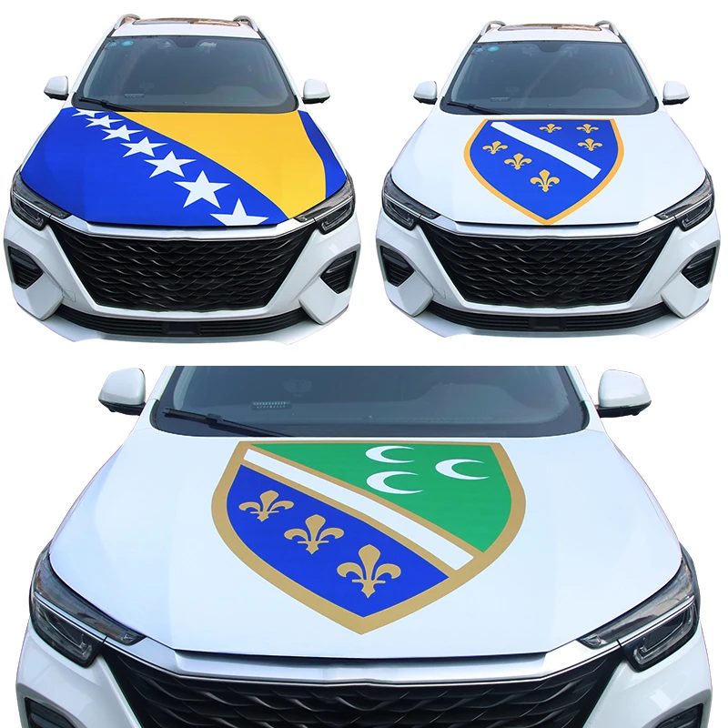 Motorhaubenabdeckung mit Bosnien-Flagge zur Dekoration, Flagge von Bosnien und Herzegowina, Bosnische Nationalflagge, Flagge des Bosnischen Nationalrates
