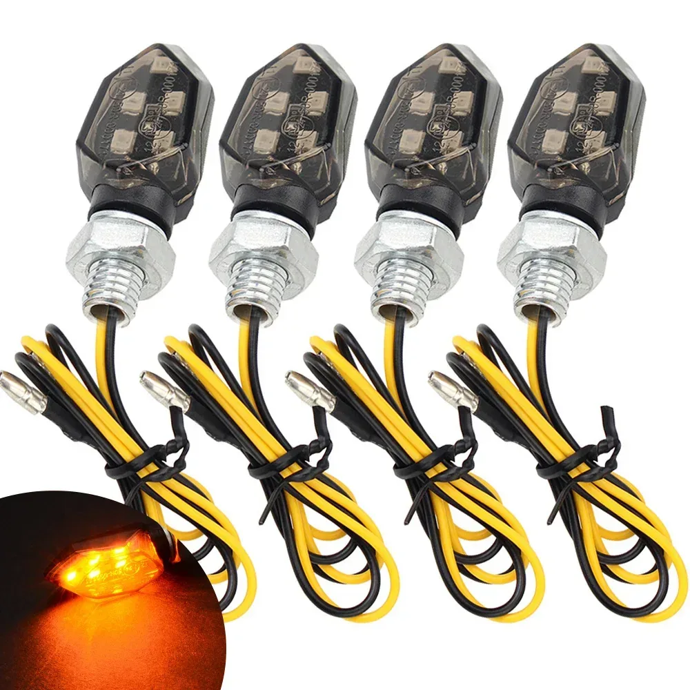 2/4 Stück Mini Motorrad Rauchglas Blinker 5LED 12V Bernsteinfarbene Blinkleuchte Zweiadrig für Kawasaki Honda BMW KTM
