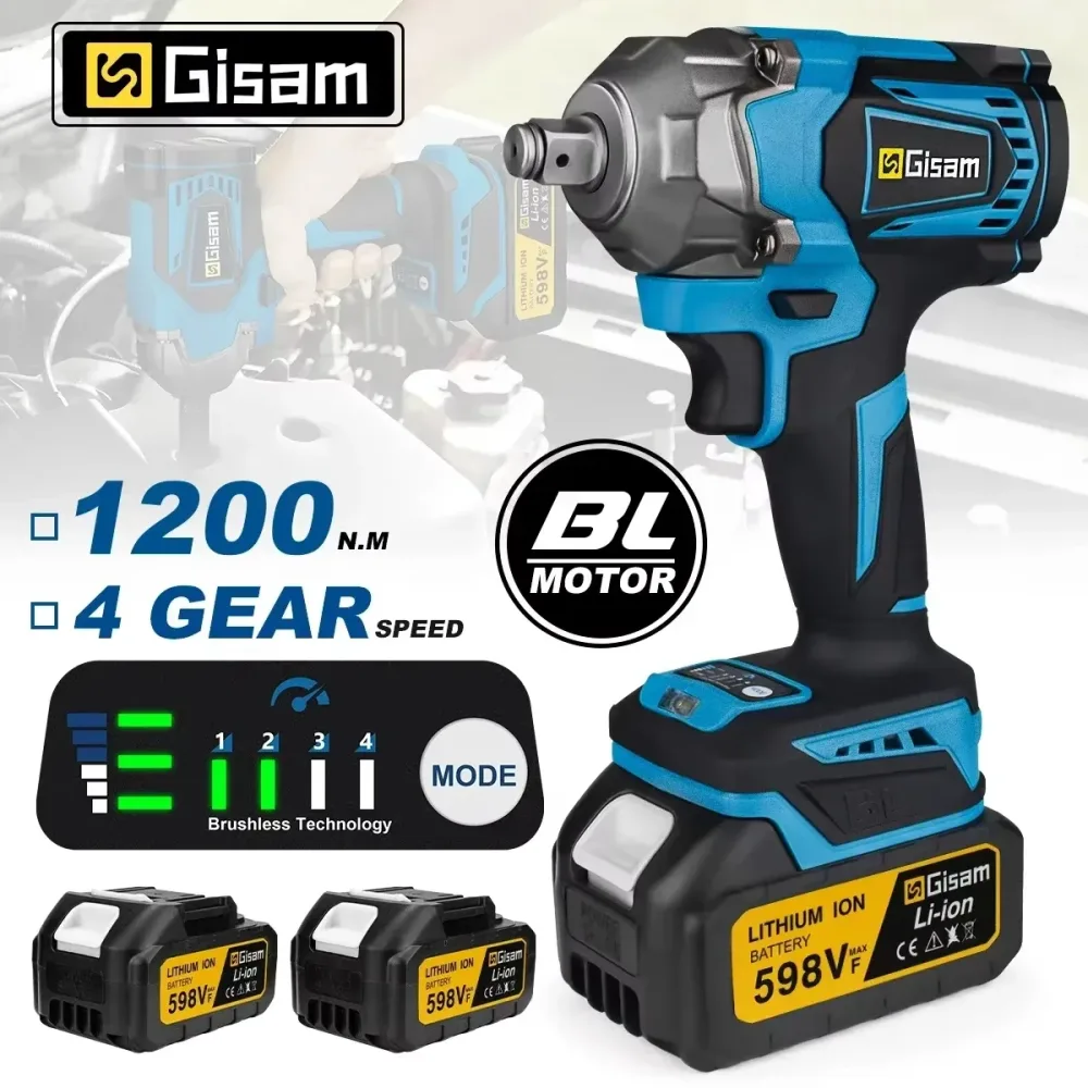 G perfil 1200 N.M Drehmoment Bürstenloser elektrischer Schlagschrauber 1/2 Zoll Akku-Schraubenschlüssel Schraubendreher Elektrowerkzeug für Makita 18V Akku Pin