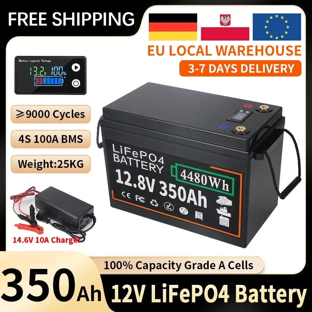 12V 24V 100Ah 150Ah 200Ah 300Ah 350Ah LiFePO4 Lithium-Eisenphosphat-Batterie mit eingebautem BMS für Outdoor-Camping, Golfcarts und Solarspeicher