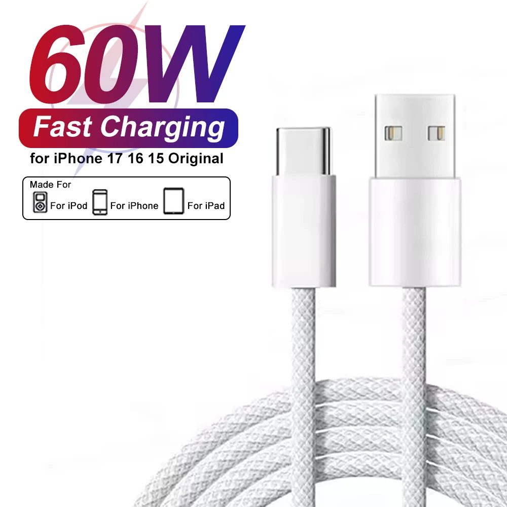 60 W USB-C-Telefonkabel für iPhone 16 15 17 Pro Max 17 Air Plus Schnellladung Typ-C-Lade geflochtene Kabel USB auf Typ-C-Datenleitung