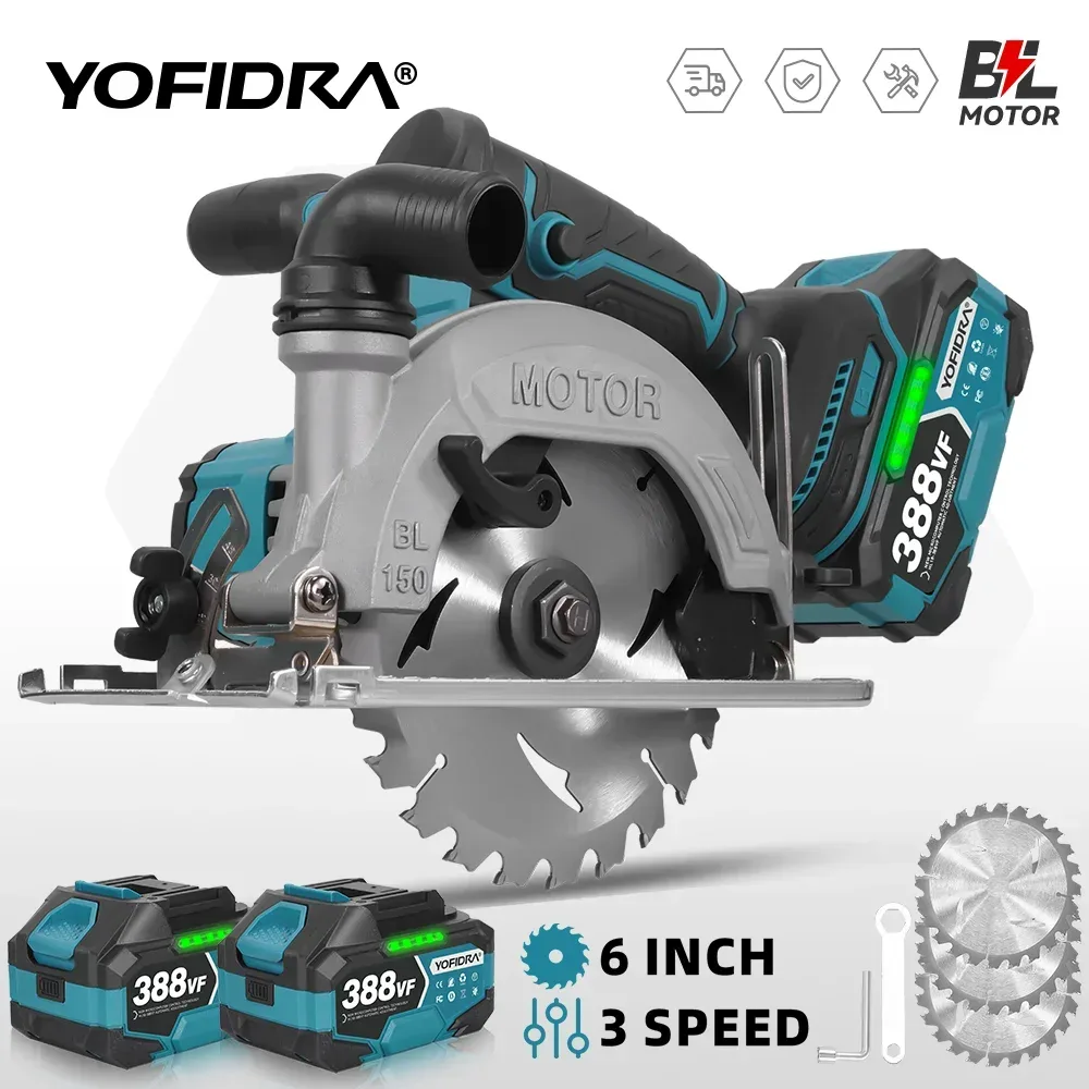 YOFIDRA 6 Zoll bürstenlose elektrische Kreissäge Handheld Holz PVC Rohr Schneidwerkzeug mit 55 mm Schnitttiefe für Makita Batterie Pin