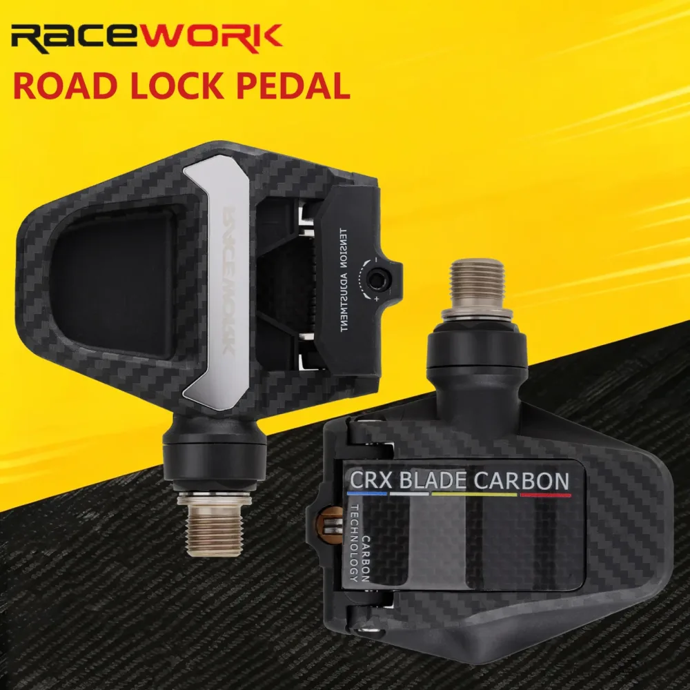 RACEWORK Carbon-Rennrad-Clip-in-Pedale, superleichter Karbonfaser-Verbundkörper, selbstsicherndes Rennradpedal mit Klickplatte