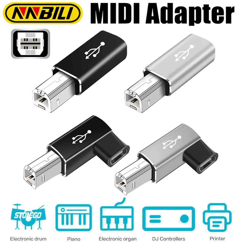 NNBILI USB-B-Stecker auf USB-Typ-C-Buchse, Adapter für Scanner, Drucker, Konverter, USB-Übertragung für Drucker, MIDI-Controller-Tastatur