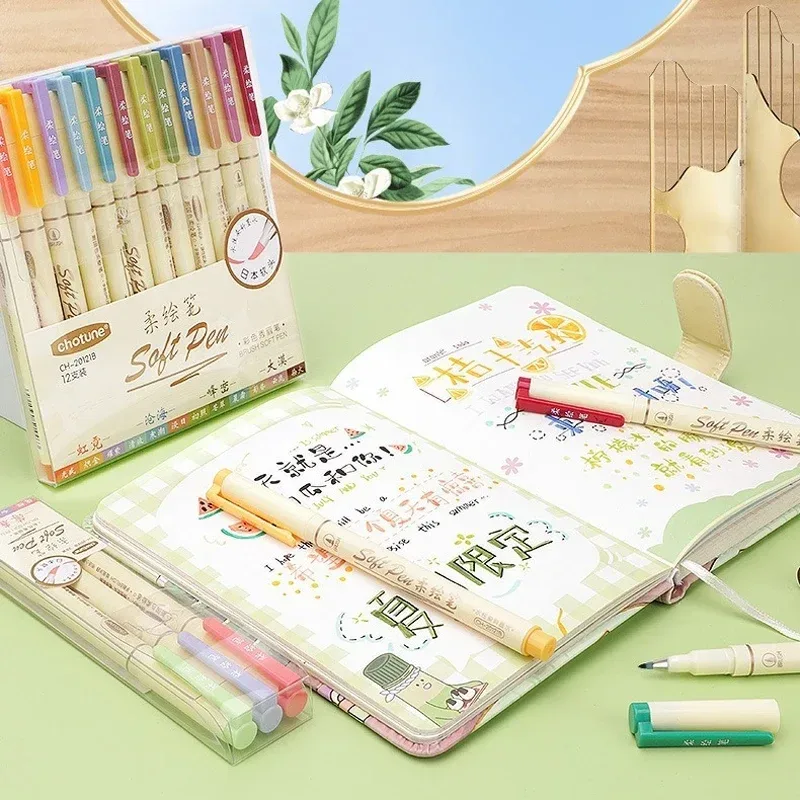 24/3 farben Vintage Aquarell Schriftzug Kunst Marker Zeichnung Stift Set Mehrfarbige Weiche Pinsel Spitze Kalligraphie Malerei Kunst Liefert