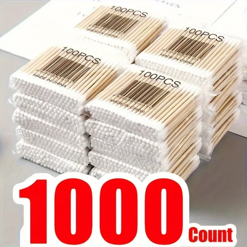 1000 Stück Wattestäbchen ? Bambusstäbchen, Wattestäbchen für Ohren ? doppelte runde, dicke Wattestäbchen, geeignet für Make-up und Reinigung