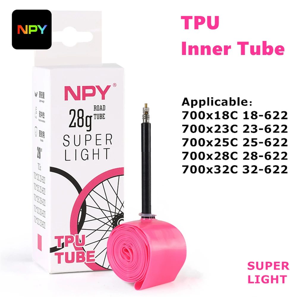 NPY 1 Stück Ultraleichter 28g Fahrrad-TPU-Schlauch 700X18 25 28 32 Rennrad-TPU-Reifen 45mm/65mm/85mm Länge Französisches Ventil