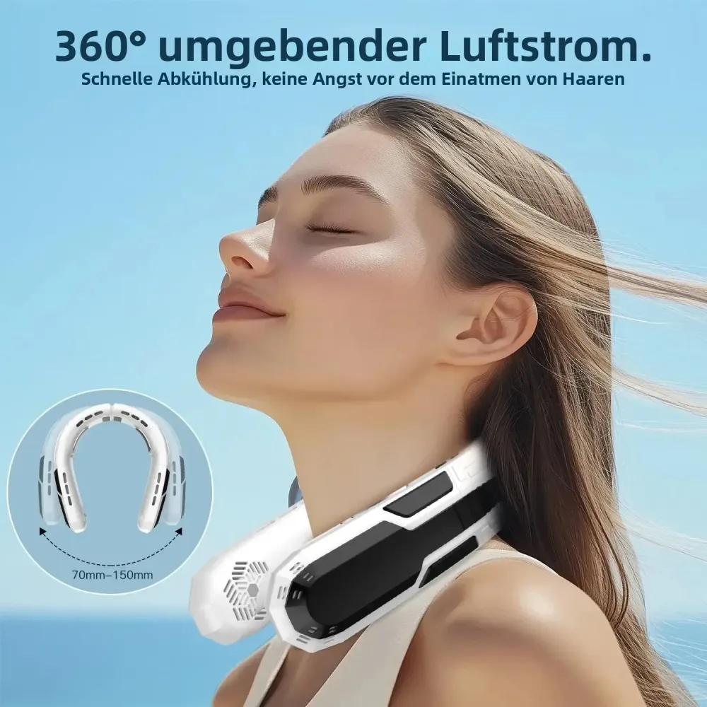 Tragbarer Nackenventilator, 6000mAh Akku Nackenventilator Wiederaufladbar, 360° °   Persönlicher Kühlventilator, 3 Geschwindigkeiten, faltbar, leise, tragbarer Ventilator für Camping, Reisen, draußen,