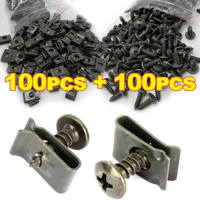 Auto-Metallschraubclips-Set: U-förmige Befestigungsklammern, selbstschneidende Schrauben, Auto-Clips, Kotflügel-Stoßstangenschutzschnallen, Eisenblechschrauben