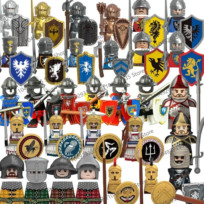 MOC Mittelalterliche Bausteine Zubehör Burgen Gotische Ritter Drachen Löwen Krieger Pferde Helme Schilde Rüstungen Äxte Bausteine Spielzeug