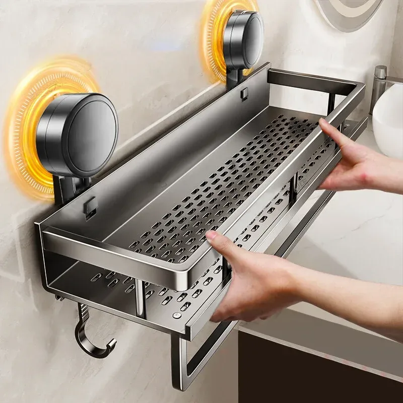 Kein Bohren Saugnapf Saug Badezimmerregal Badezimmerregal Toilettenraum Aluminium Hängeregal Badezimmer Organizer Hängen an der Wand