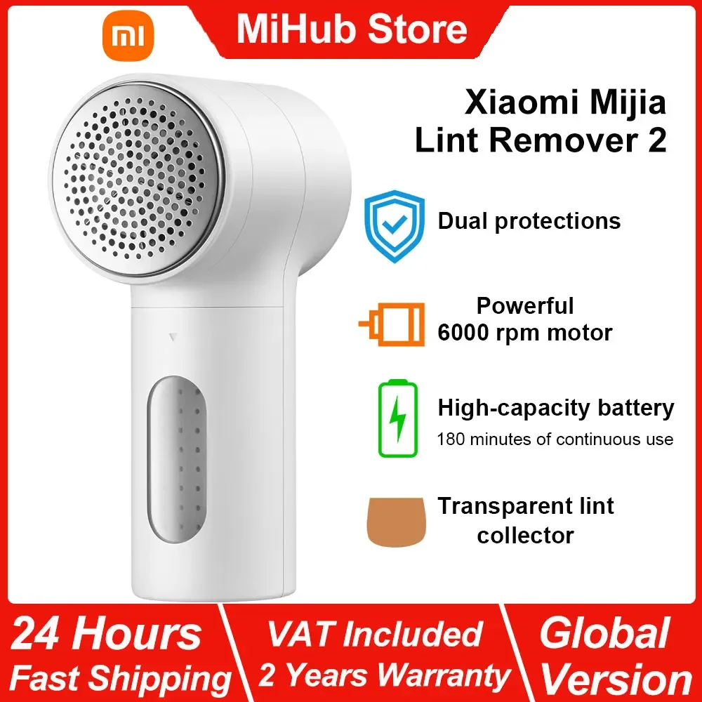 NEUER Xiaomi Mijia Fusselentferner 2, Wiederaufladbarer Flusenentferner mit Transparentem Fusselsammler, 6-Blatt-Stahlklinge Tragbarer Trimmer