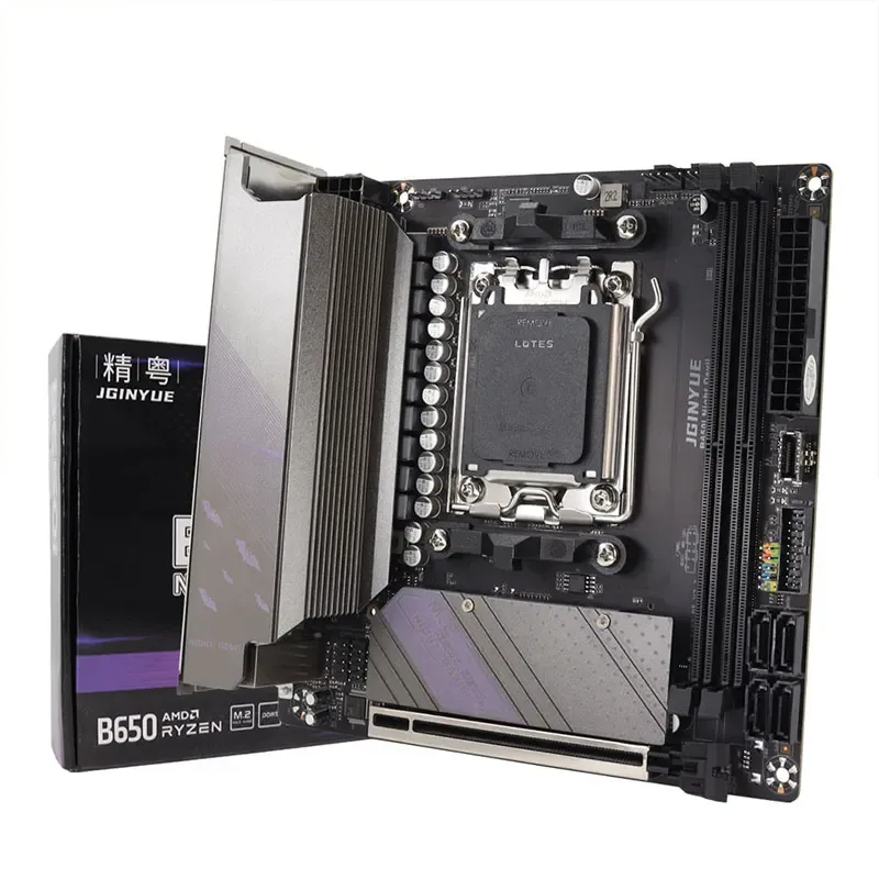 JGINYUE AM5 Motherboard unterstützt AMD Ryzen 7000 Serie CPU-Prozessoren, DDR5 Dual-Channel-Speicher RAM, ITX B650i Night Devil.
