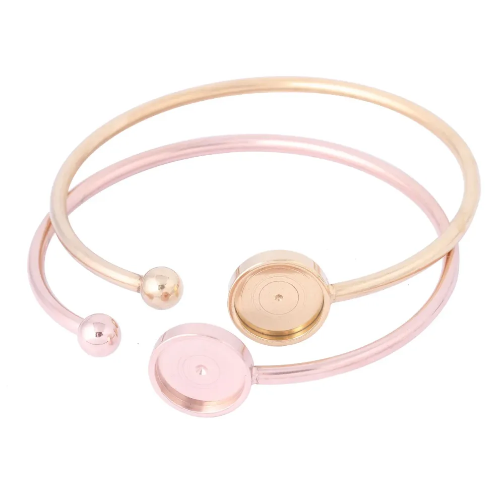 2 Stück Edelstahl Roségold Biegsame Manschettenarmband Basisrohlinge Passend für 12 mm Cabochon-Armreif-Fassungstabletts Diy Schmuckzubehör