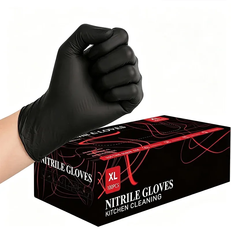 20/60/100 Stück schwarze Einweg-Nitrilhandschuhe, puderfrei, wasserdichte Handschuhe für Tattoo-Zubehör, Schönheitssalon, Reinigungswerkzeug