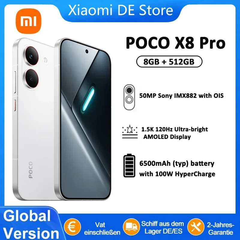 Global Version POCO X8 Pro Mobile Phones 100W HyperCharge 27W Reverse Charging 6.59'' Immersive View 50MP High Resolution Smartphone