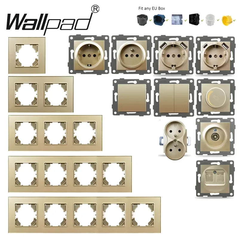 Gold EU Glas EU Russland Steckdose mit USB Typec ein Doppel Französisch 1 2 Gang Zwischen türklingel Verschluss Lüfter Dimmer Schalter DIY
