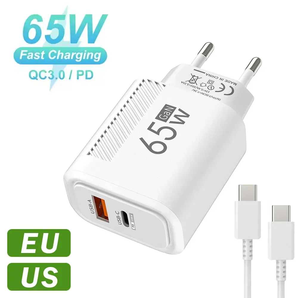 65 W USB-C Ladegerät GaN Schnelle Lade PD Typ C Kabel Handy Adapter Für iPhone 16 Xiaomi Samsung Xiaomi QC 3,0 Wand Ladegerät