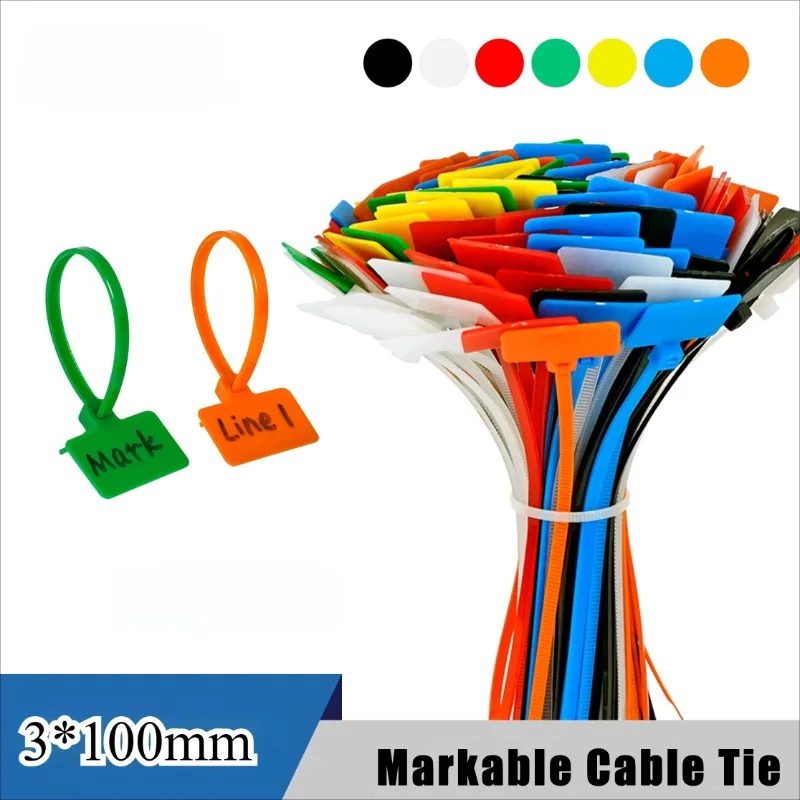 30/50 stücke Nylon Label Selbstsichernde Kabelbinder Farbe Mark Einweg Kunststoff Schnalle Wasserdichte Kabel Draht Mark Kabelbinder