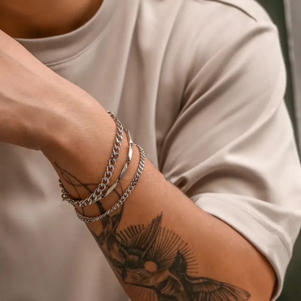 KunJoe 3 teile/satz Edelstahl Punk Kubanischen Kette Armband für Männer Minimalistischen Silber Farbe Hip Hop Armband Party Schmuck Geschenke