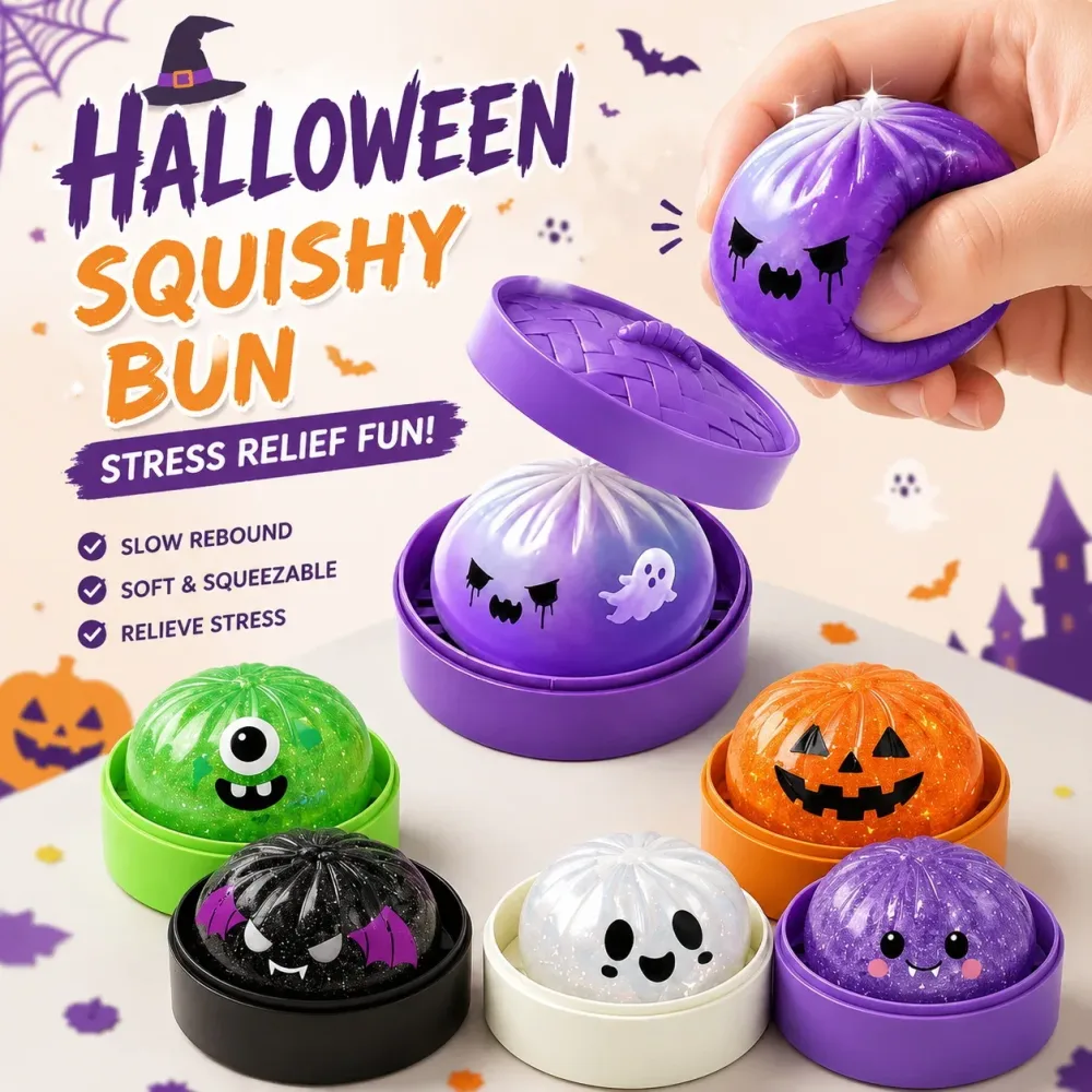 Halloween Dumpling Stressball mit Glitzer ? Halloween Dumpling Druck-Squishy Stressabbau-Fidget-Spielzeug für Erwachsene als Geschenk